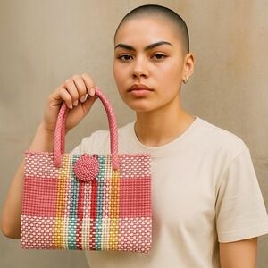 Handmade Woven Tote Bag | Recycled Plastic Basket Handbag for Women | Beach Bag
